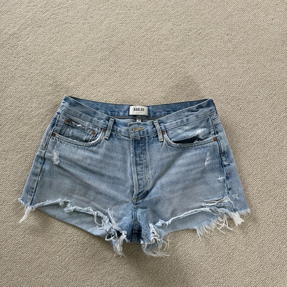 Agolde Women's Frayed Hem Jean Shorts - Light Blue